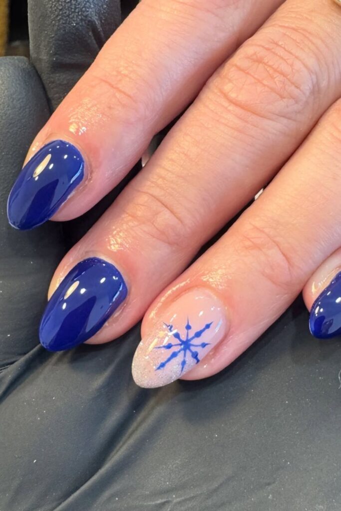 Blue with Snowflake Accent Nail