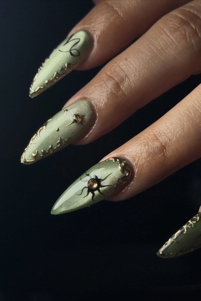 Capricorn Metallic Accent Nails