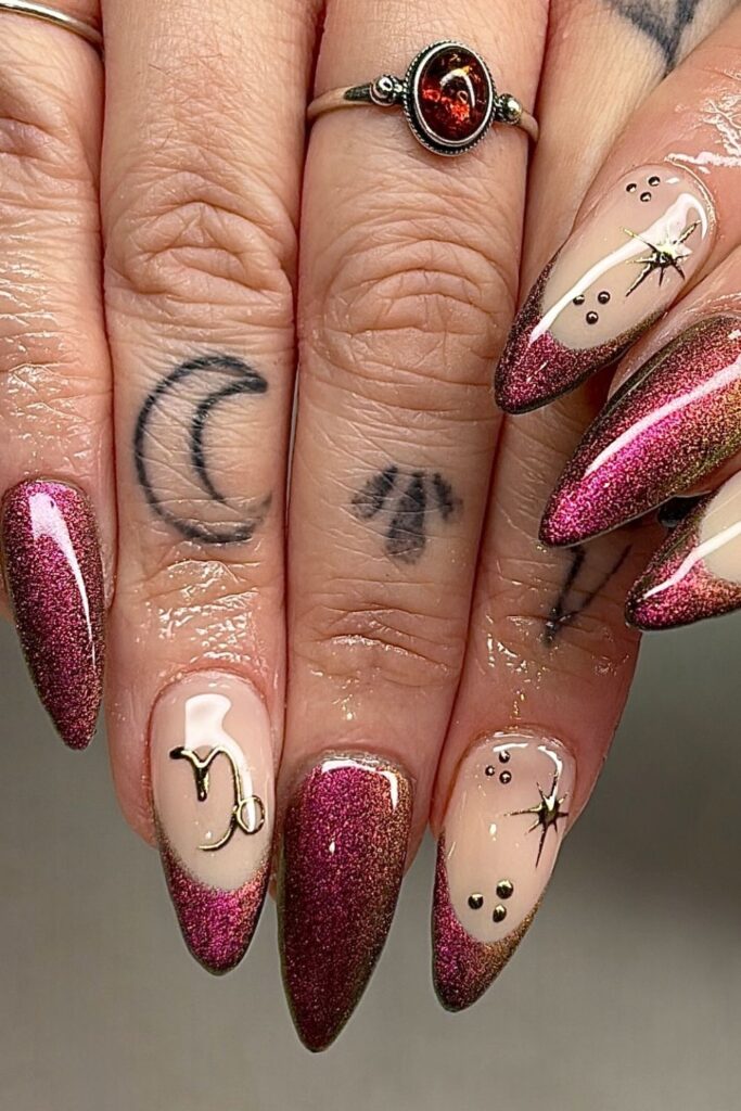 Classic Capricorn Symbol Nails