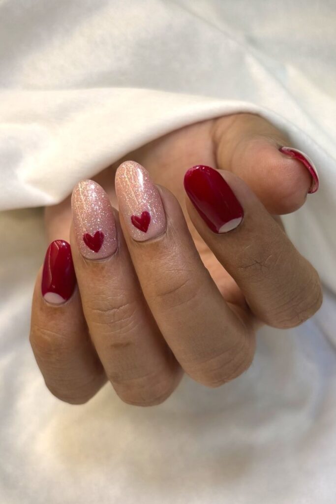 Classic Red Hearts on Nude Base