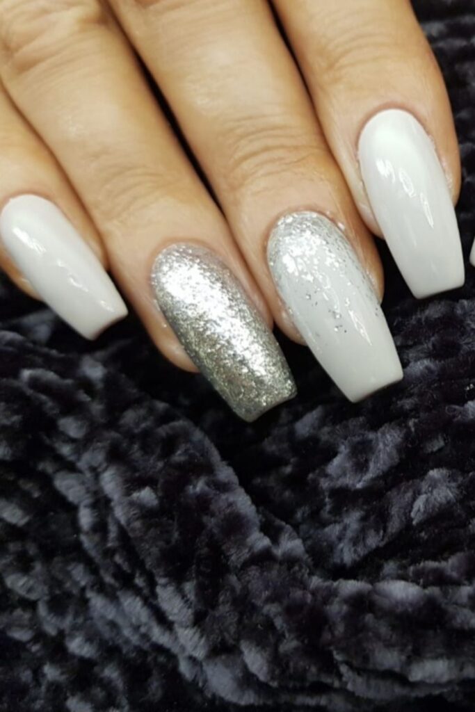 Classic White Tips with Silver Glitter