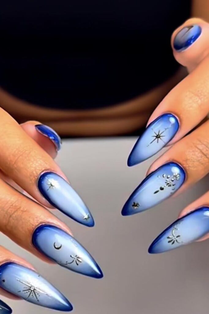 Dark Blue Capricorn Nails