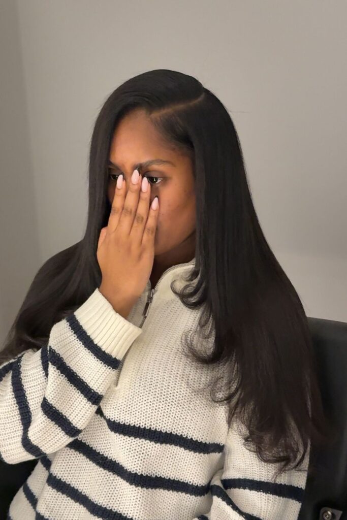 Deep Side Part with Straight Hair