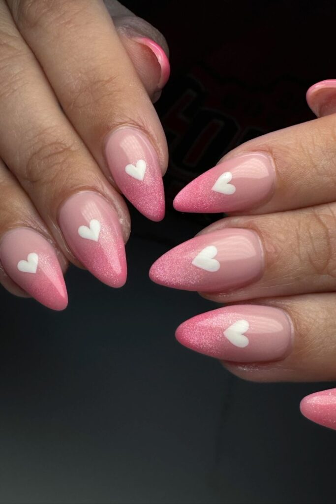 Glitter Hearts on Pink Nails