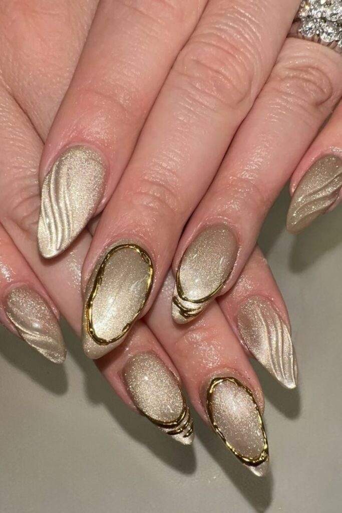 Gold Chrome Sparkle Nails