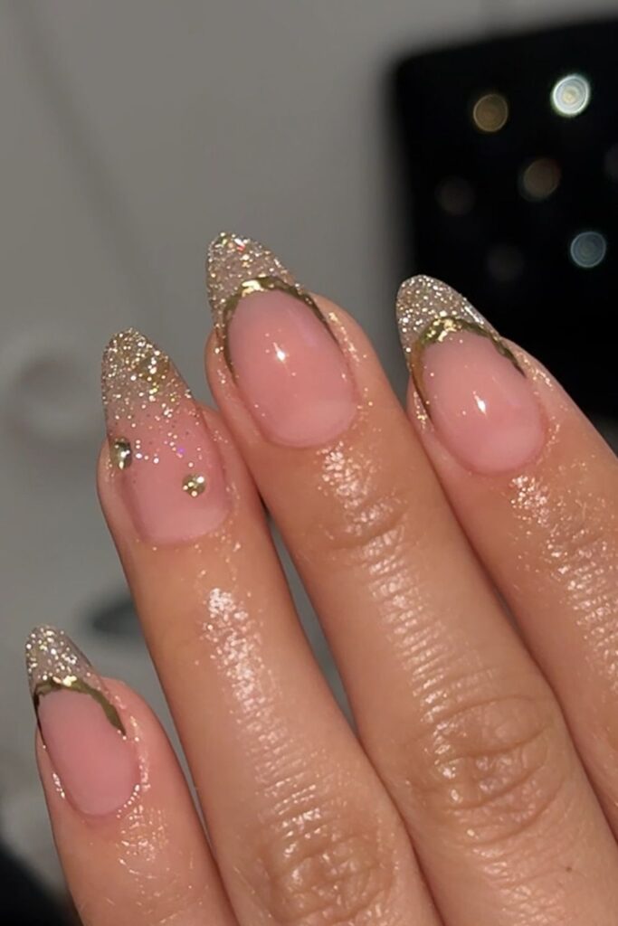 Gold Sparkle Accent Nails