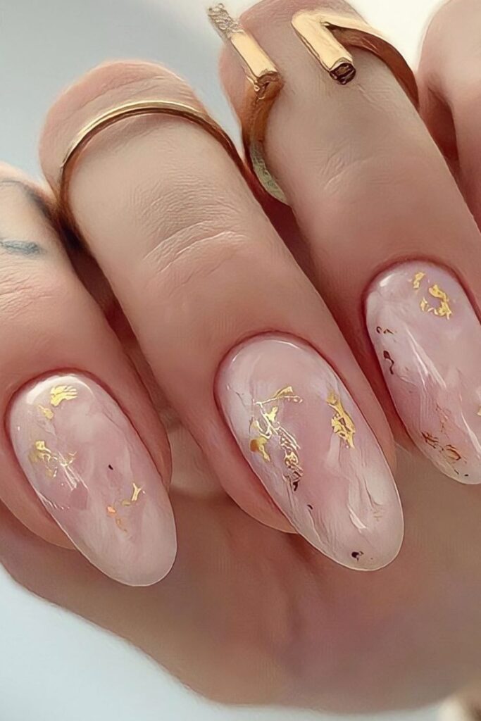 Gold Sparkle Marble Nails