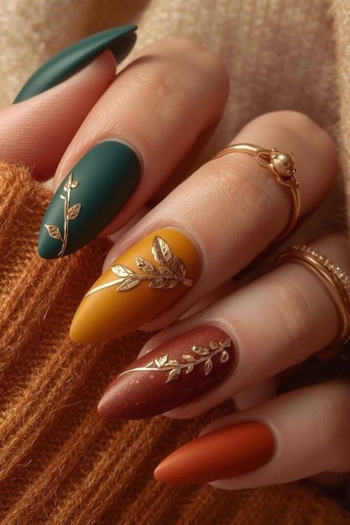 Gold Sparkle Matte Nails