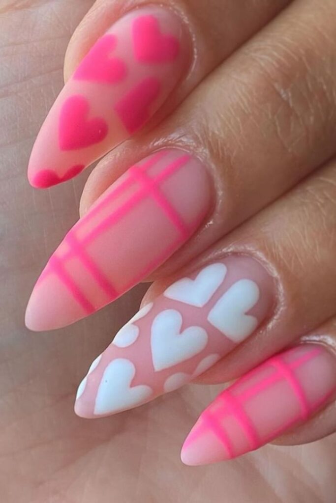 Matte Pink Nails with Glossy Heart