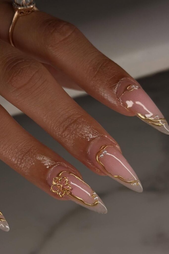 Pink and Gold Valentine Nails