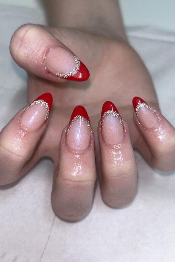 Red French Tips with Gold Accents