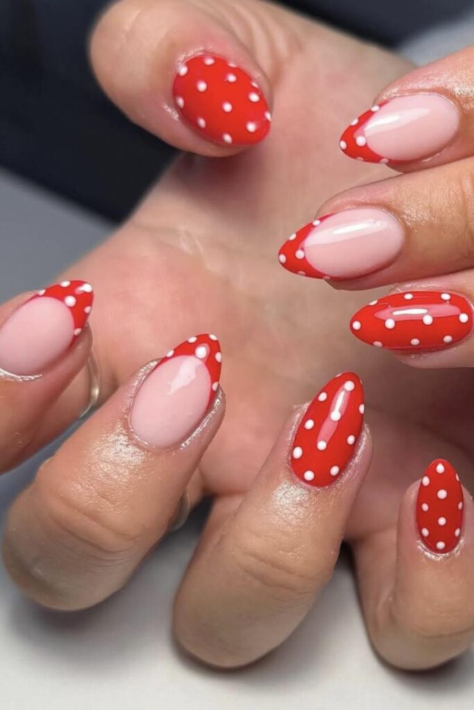 Red and White Polka Dot Valentine Nails