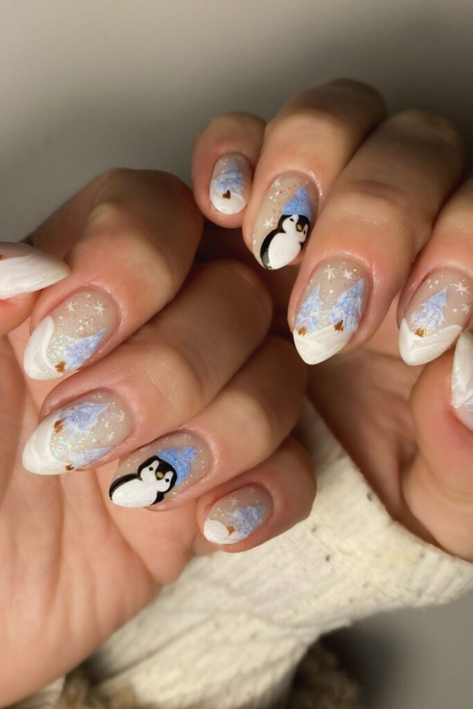 Winter Animal Accent Nails